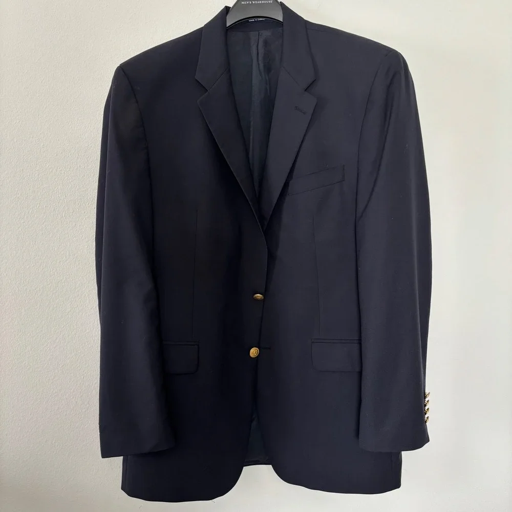 Ralph Lauren Navy Blue Blazer Gold Buttons Two Button Menswear Classic Style 46L